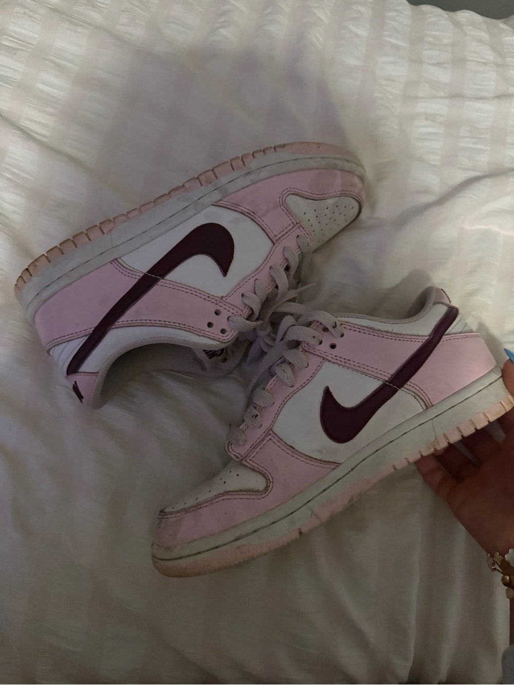 Nike Low-Top Sneakers in Light Pink and Dark Berry Swoosh